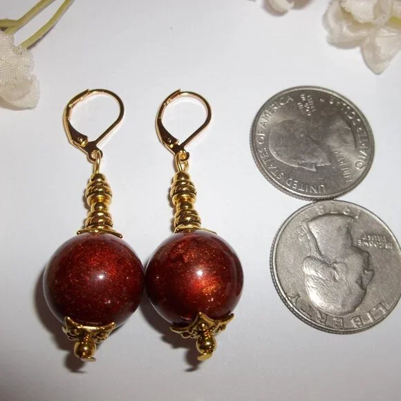 Orange and Gold Earrings Handmade Set Drop Dangle Fashion Accessory Woman D372 - Picture 2 of 5